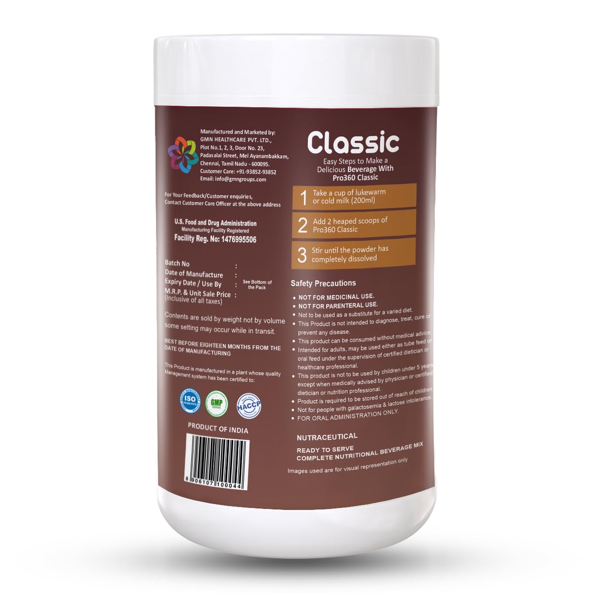 Pro360 Classic Daily Wellness Health Supplement Family Nutrition Protein Powder for Men and Women (200g, Chocolate)