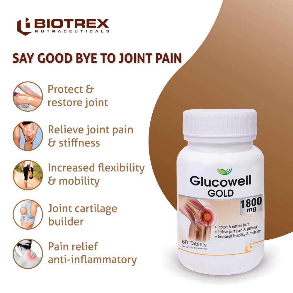 Biotrex Nutraceuticals Glucowell GOLD 1800mg - Maximum strength of Glucosamine with MSM (60 Tablets)