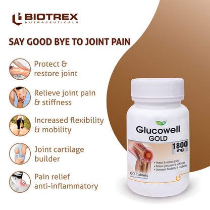 Biotrex Nutraceuticals Glucowell GOLD 1800mg - Maximum strength of Glucosamine with MSM (60 Tablets)