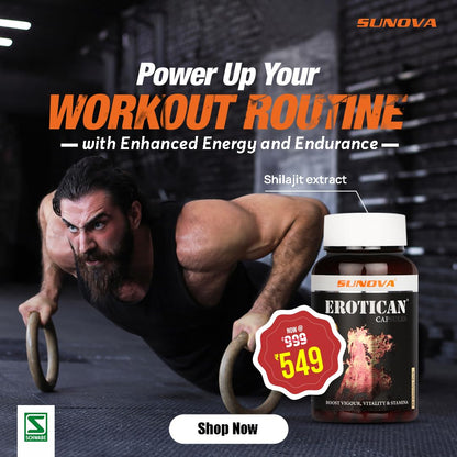 SUNOVA EROTICAN Caspules - Shudh Shilajit, Aswagandha, Gokshura,Bala and Kaunch for Strength, Performance & Muscle building