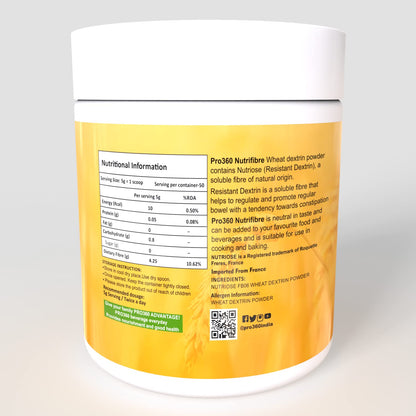 Pro360 NutriFibre Plant-Based Fiber Supplement Powder| 250g Water Soluble Prebiotic Fibre Supplement| Dietary Fiber for Digestive, Gut Health & Weight Management