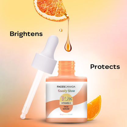 FACES CANADA Comfy Glow 10% Vitamin C Face Serum - 15ml | Brightens Complexion | Dark Spot Reduction | Lightweight | Prevents Premature Aging | Hydrating & Healthier Looking Skin