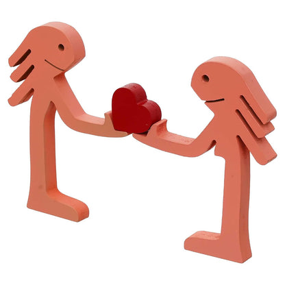 eCraftIndia Wooden Handcrafted Romantic Couple Showpiece Holding Heart | Valentine Gift for Girlfriend Boyfriend Husband Wife Special Love Her Him | Valentine Day Decoration Items