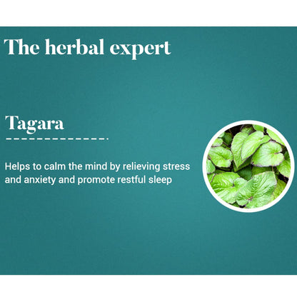 Advertisement for Tagara, an herbal product, on a teal background with green leaves.
