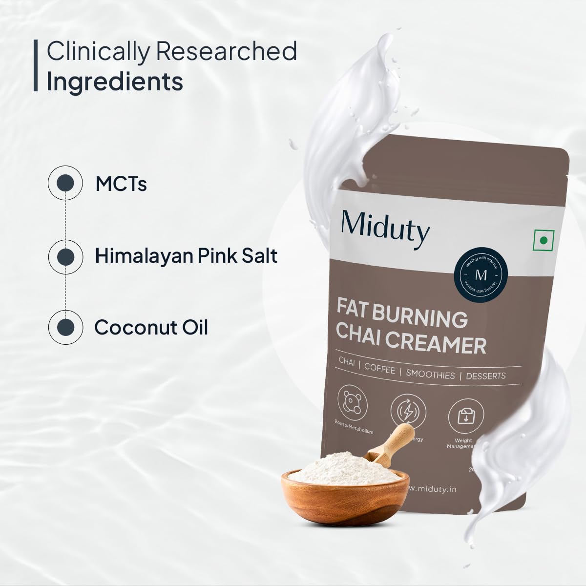 Zephivo Miduty by Palak Notes Fat Burning Chai Creamer - Fat Burning - Metabolism - Fat loss - Weight management - Diabetes care - Medium Chain Triglyceride MCT Powder 200g (1)