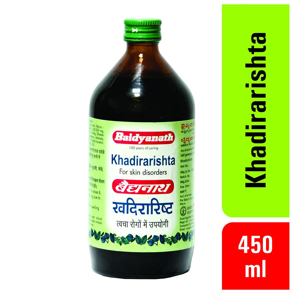 Baidyanath Asli Ayurved Khadirarishta - 450 ml - Ayurvedic Syrup For Skin | Glowing Skin | Blood Purifier