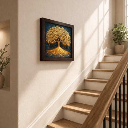 Golden Tree Kalpvriksh Gold Coin Vastu Money Magnet Prosperity Spiritual Wealth White Framed Poster Artwork Decor Painting