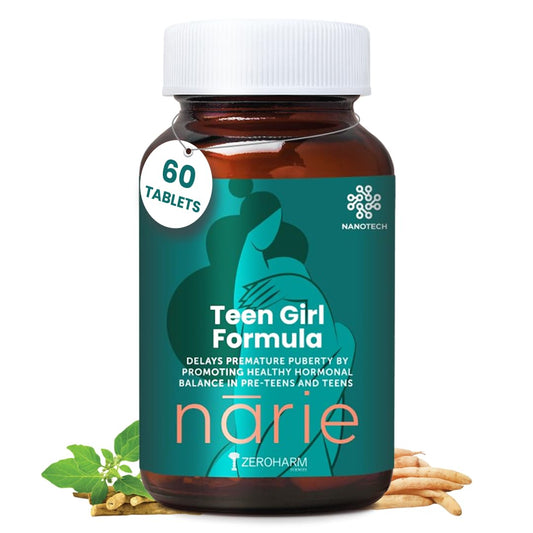 ZEROHARM Narie Teen Girl Formula | Shatavari, Ashwagandha & Chaste Berry Extract | Supports Puberty, Regular Cycles, Hormone Balance, Mood Swings, and Period Cramps for Women & Girls | 60 Tablets
