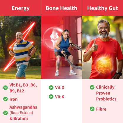 Good Monk Healthy 50+ Multivitamin for Senior Men & Women | For Energy, Bone & Gut Health | With Probiotics, Fibre, Ashwagandha, Vit. B12, C, D, Iron, Zinc | Add To Food - No Taste Change | 15 Sachets