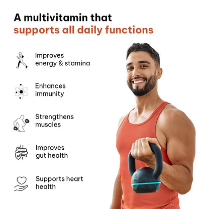 HealthKart hk vitals Multivitamin Plus Men | Daily Multivitamin for Men | For Energy, Stamina, Immunity, Gut, Heart, Bone & Muscle Health