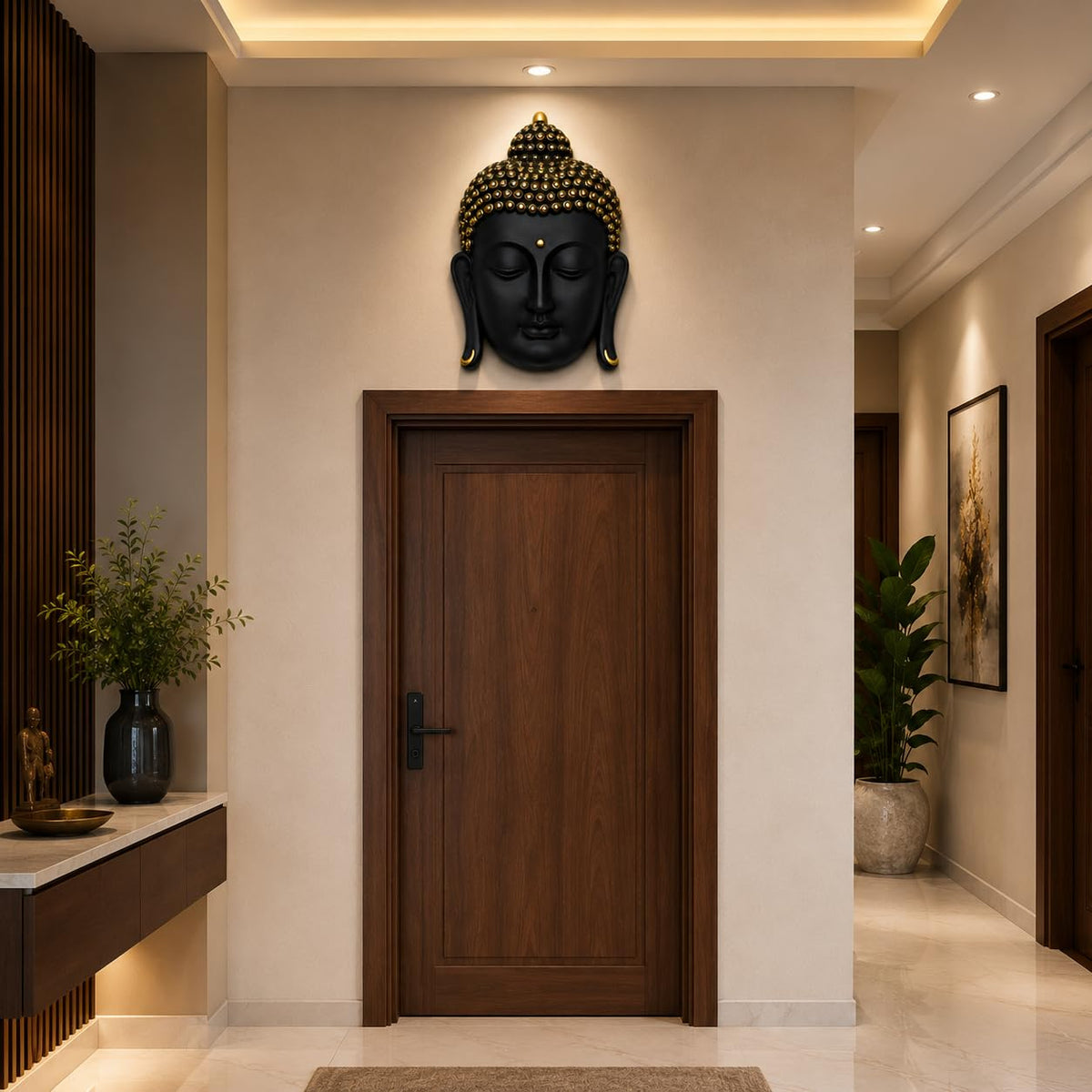 Black & Gold Buddha Face Wall Hanging Statue for Home Decor, Premium Resin Meditation Buddha Wall Art for Living Room, Office, Temple, Yoga Room & Spiritual Decoration