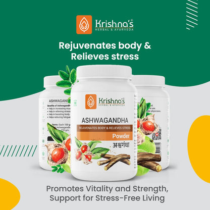 Krishna's Ashwagandha Powder Strength Vitality and Stress Management | Aswagandhada powder | Withania Somnifera | Pure Ashvagandha power | Asvagandha original powder | ashvgandha - 100 gram
