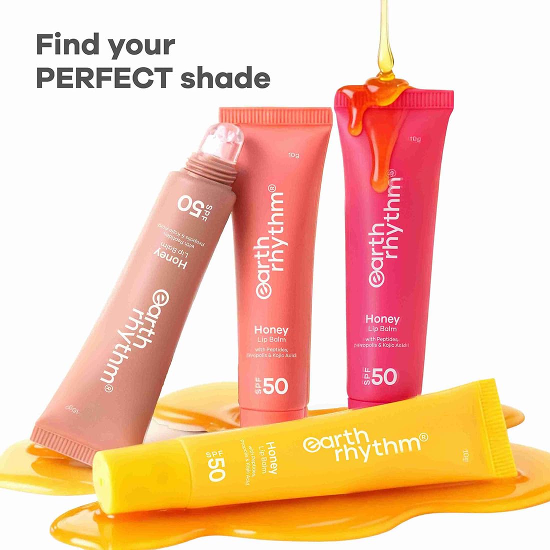 Earth Rhythm Honey Lip Balm SPF 50 Brightens Lips with Propolis,Peptides & Kojic Acid- Cherryblossom