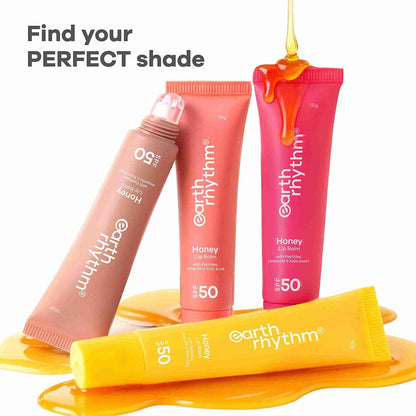 Earth Rhythm Honey Lip Balm SPF 50 Brightens Lips with Propolis,Peptides & Kojic Acid- Cherryblossom