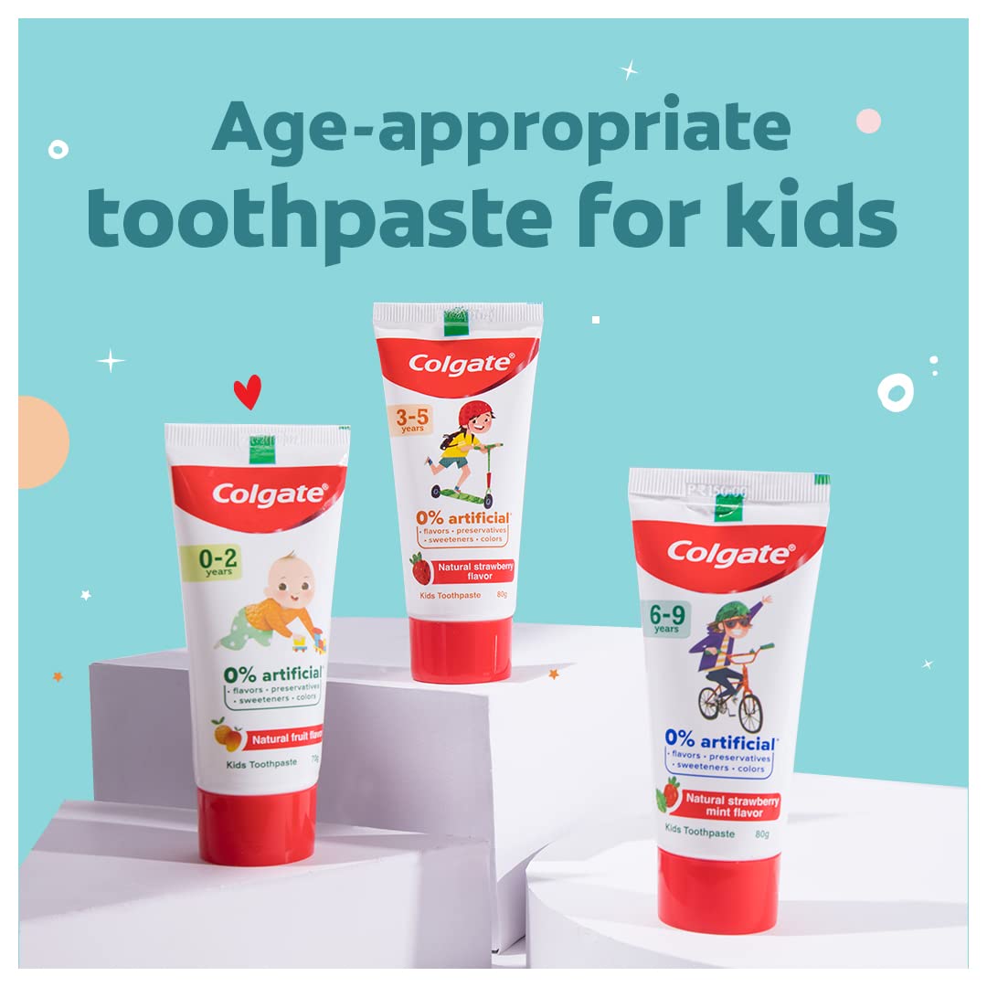 Colgate Toothpaste For Kids Cavity Protection (0-2 Years), Natural Fruit Flavour Tooth Paste, Sls & Fluoride Free - 70G Tube (Pack of 2)