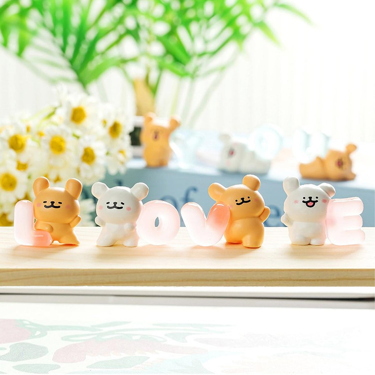 Nostrae Teddy Bear Miniature Toys & Cute Miniatures Decorative Items | Night Glow Small Figurines for Home Decor | Desk Decoration Miniature Things, Gifts & Mini Showpieces (Set of 6)