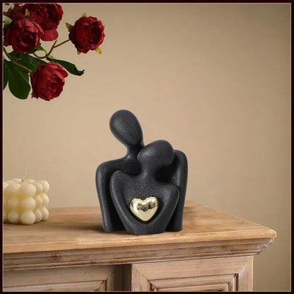 Hugging Couple Statue - Romantic Home Decor, Perfect Wedding Anniversary and Valentines Day Gift, Figurine for Home, Office, Coffee Table and Desktop (Black, Romantic Couple), 5 x 6.5 Cm