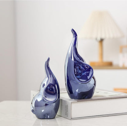 Street27 Elephant Figurine Pair for Home Decor, Cute Good Luck Elephant Idol Statue for Living Room, Office, Car and Centerpiece, Perfect Gifting Sculpture for Family and Friends (Blue)