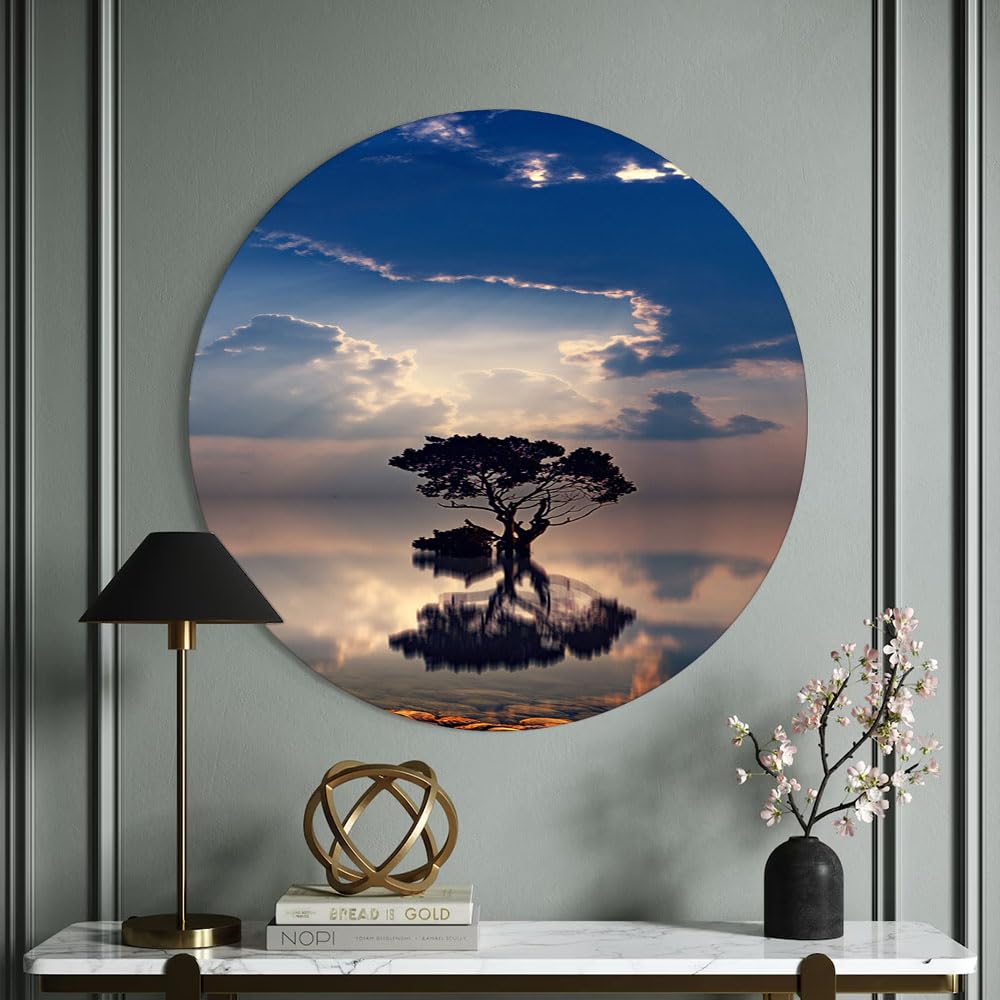 Printed MDF Wall Painting|Home Decor for Living Room, Bedroom, Office, Study (12x12inch Round) - Single Tree