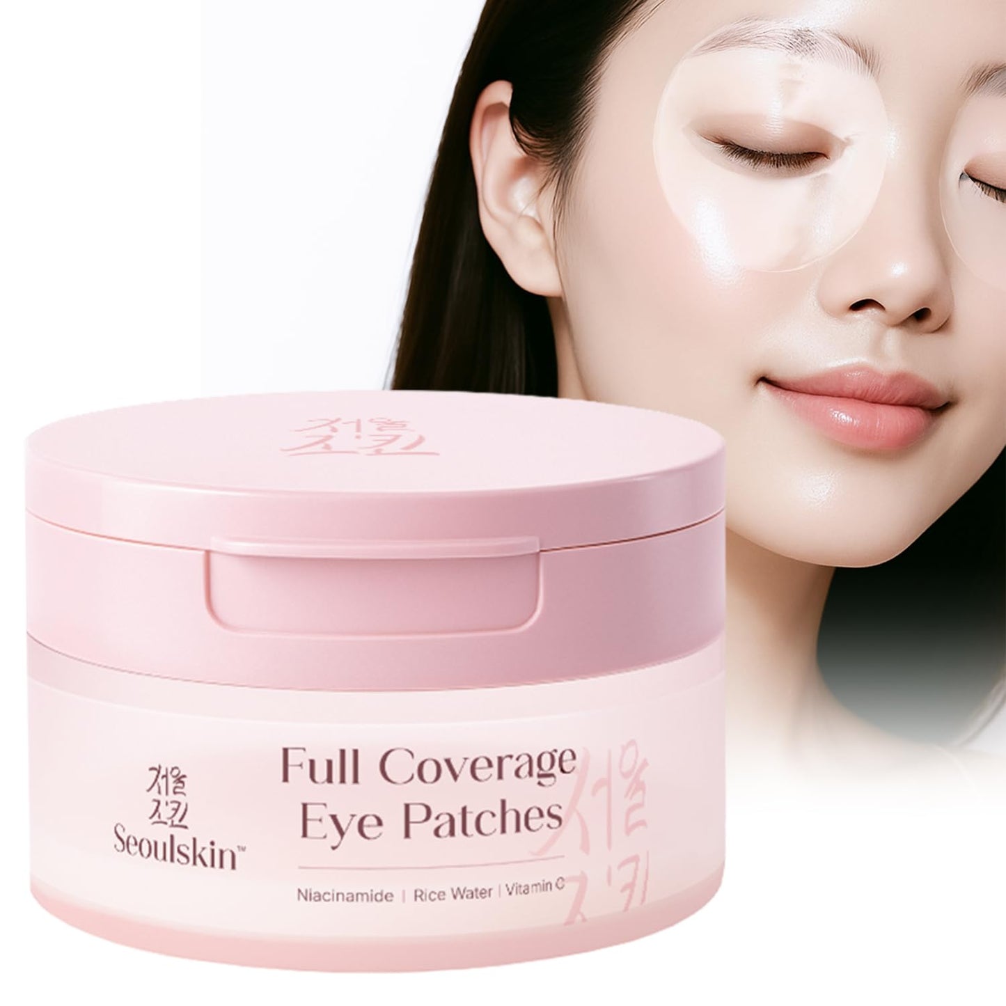 Seoulskin Full Coverage Eye Patches for Dark Circles | Dark Circle Removal Eye Patches | Treats Fine Lines & Wrinkles | 360° Coverage for Hydration, Firming & Elasticity | For Puffy & Tired Eyes | With Niacinamide, Rice Water & Vitamin C | 40N