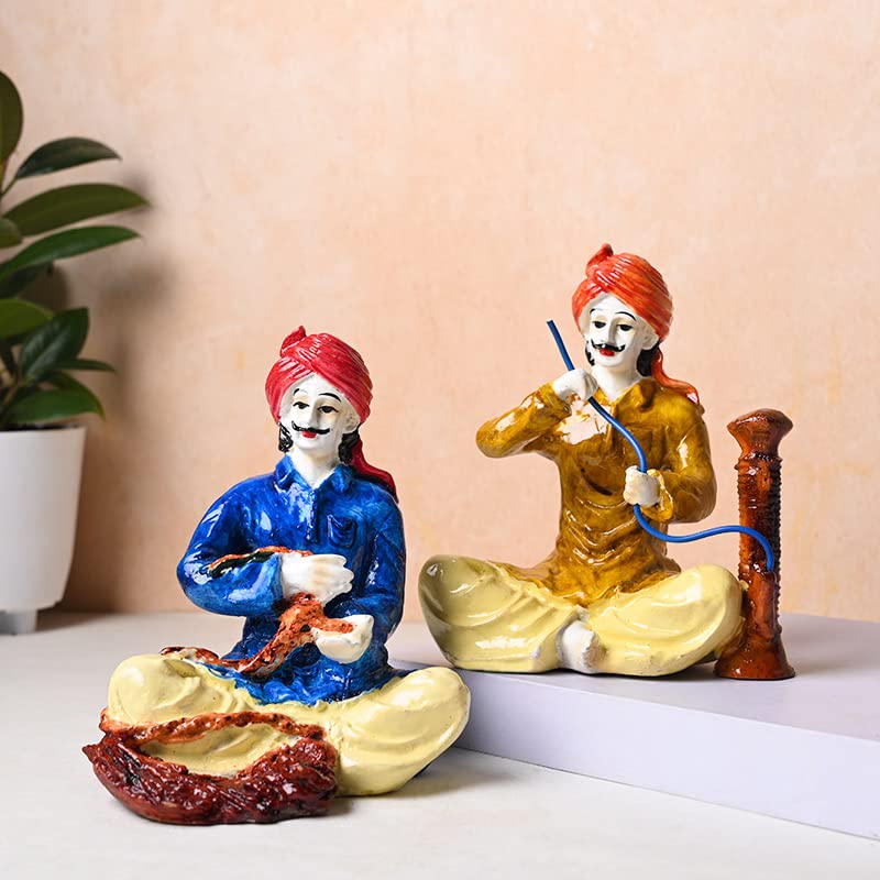 Decorative Set of 2 Rajasthani Desi Men Polyresin Showpiece Figurine Idol for Living Room, Bedroom, Office/Home Decoration