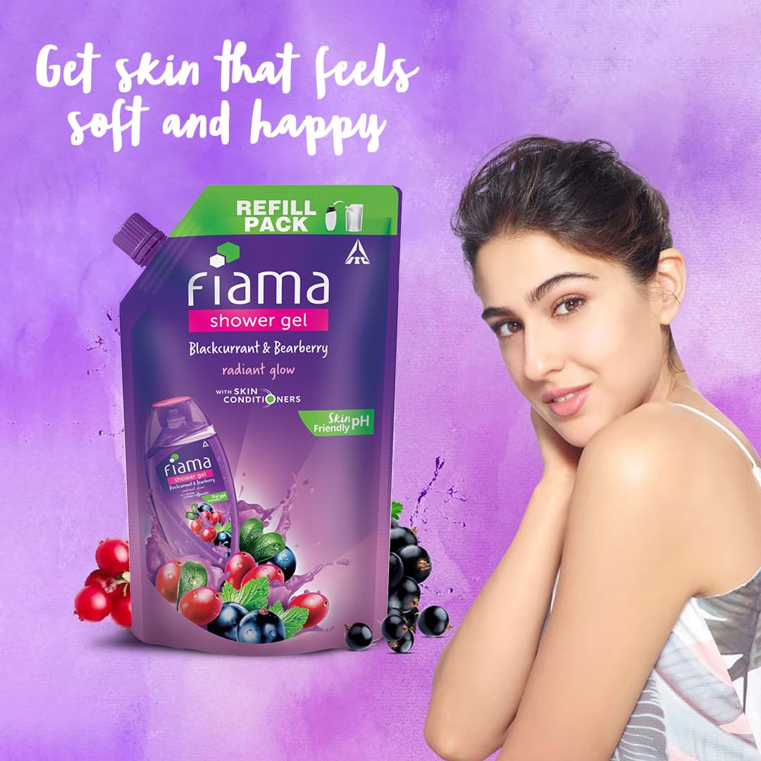 Fiama Blackcurrant & Bearberry Shower Gel 700ml, Bodywash Refill Value Pouch for Women & Men, With Skin Conditioners for Radiant Glow