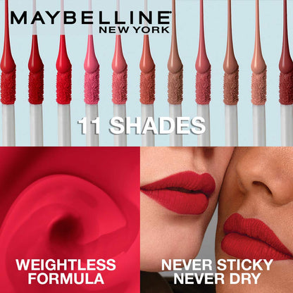 Maybelline New York Sensational Liquid Matte Lipstick, Non-sticky, Non-drying Lipstick, Hassle-Free & Precise Application, Long-lasting Liquid Matte Lipstick - 11 Made Easy|7ml