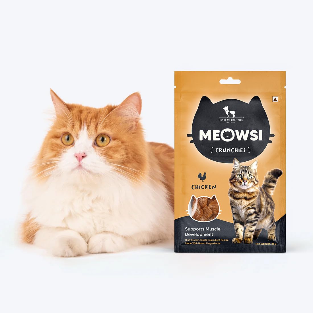 Meowsi by HUFT Chicken Crunchies Cat Treats – 35 gm | Protein-Rich Crunchy Cat Snacks | Tasty Chicken Treat for Cats & Kittens | Supports Dental Health | Ideal Training Reward