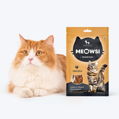 Meowsi by HUFT Chicken Crunchies Cat Treats – 35 gm | Protein-Rich Crunchy Cat Snacks | Tasty Chicken Treat for Cats & Kittens | Supports Dental Health | Ideal Training Reward