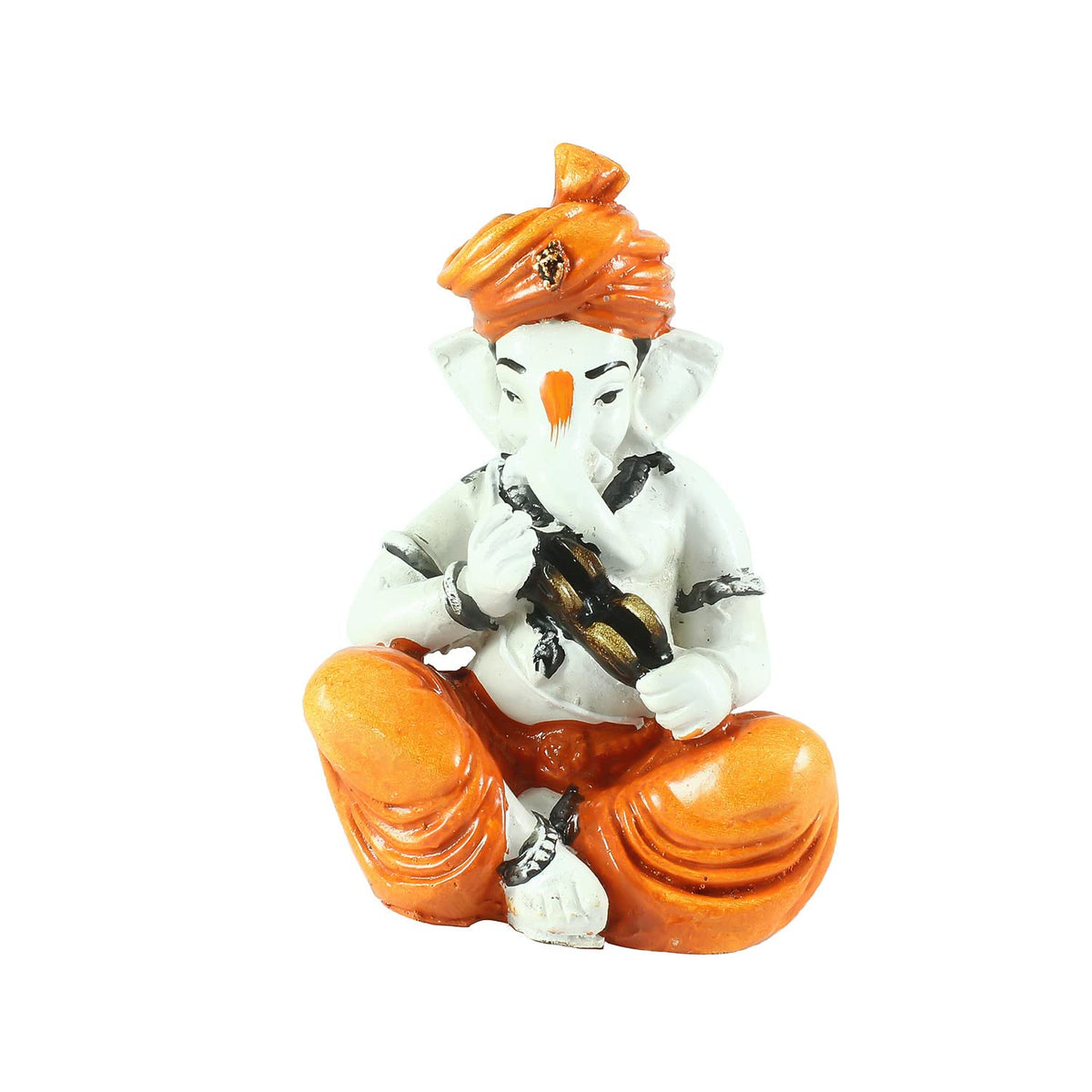 eCraftIndia Synthetic Fiber Lord Ganesha Playing Manjeera Statue (7.62 cm x 7.62 cm x 12.7 cm, Orange and Brown)