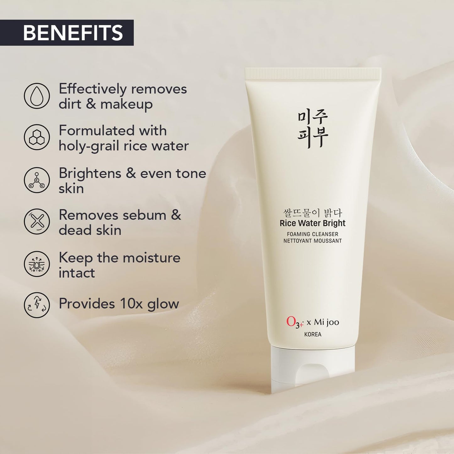 O3+ Mijoo Korea Rice Water Bright Foaming Cleanser 100ml for Korean Glass Skin
