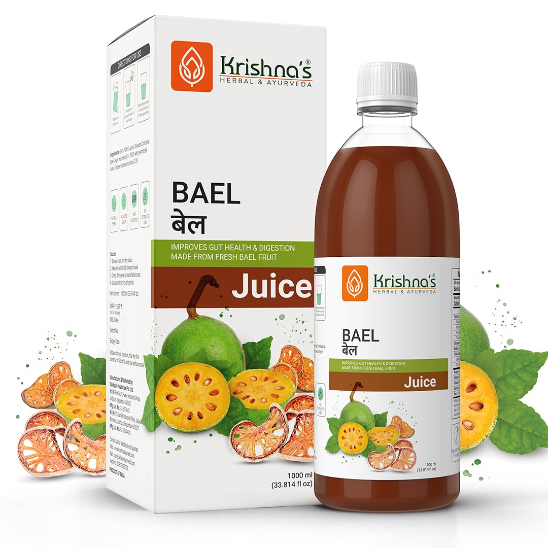 KRISHNA'S HERBAL & AYURVEDA Bael Juice -1000 Ml Concentrate Sugar Free Beal Juice For Healthy Gut Health, Bel Swaras With No Added Color Or Flavour