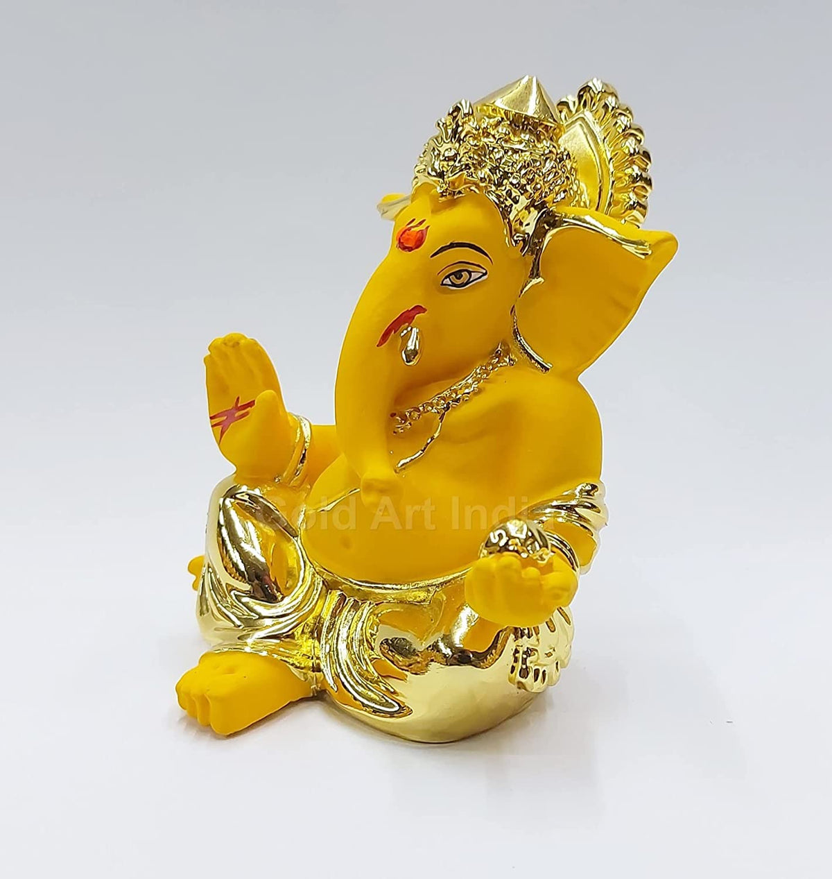 Gold Art India Gold Plated Gaddi Ganesh Idol For Car Dashboard Ganesha Murti Ganpati Idol For Home Decor Puja Lord Ganesh Statue Gift For Office Desk Puja Room Figurine