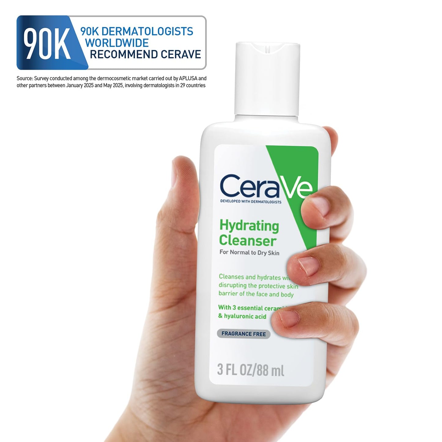 CeraVe Hydrating Cleanser For Normal To Dry Skin (88ml) - Non-Foaming Face Wash with Hyaluronic Acid And Ceramides | Non-Comedogenic, Non-Irritating And Fragrance-Free Cleanser