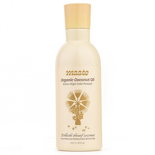Maate Baby Organic Coconut Oil (200 ml) | Extra Virgin Cold Pressed | Made With Pollachi Dwarf Coconut | for Baby Body Massage & Hair Care | Baby Hair Oil 0-12 Years | Nourishes & Moisturise