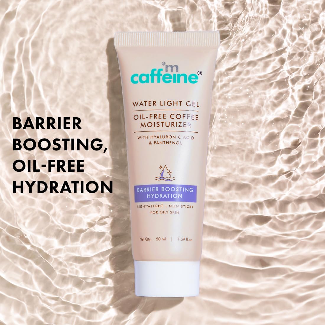 Tube of caffeine skincare product on a textured beige background