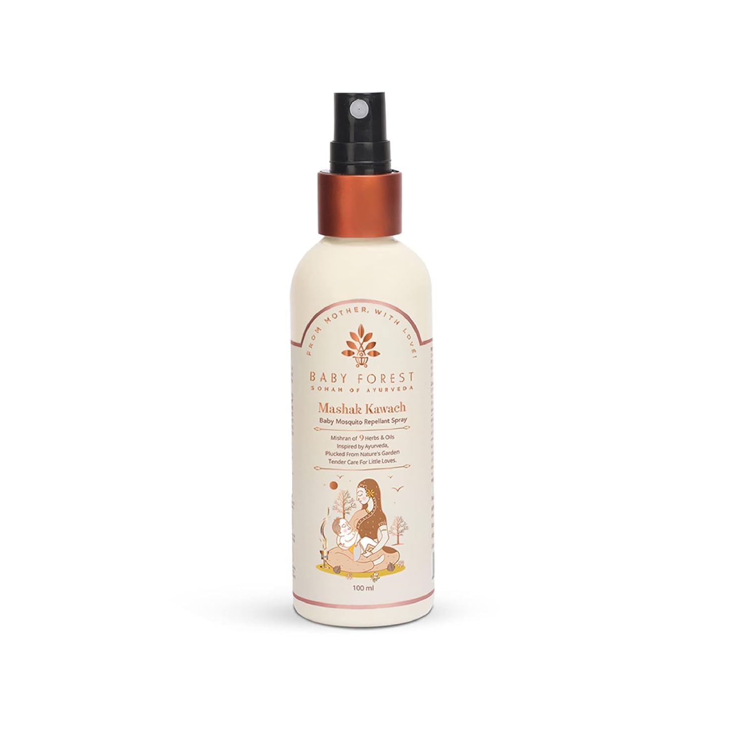 Baby forest mosquito spray bottle on a white background