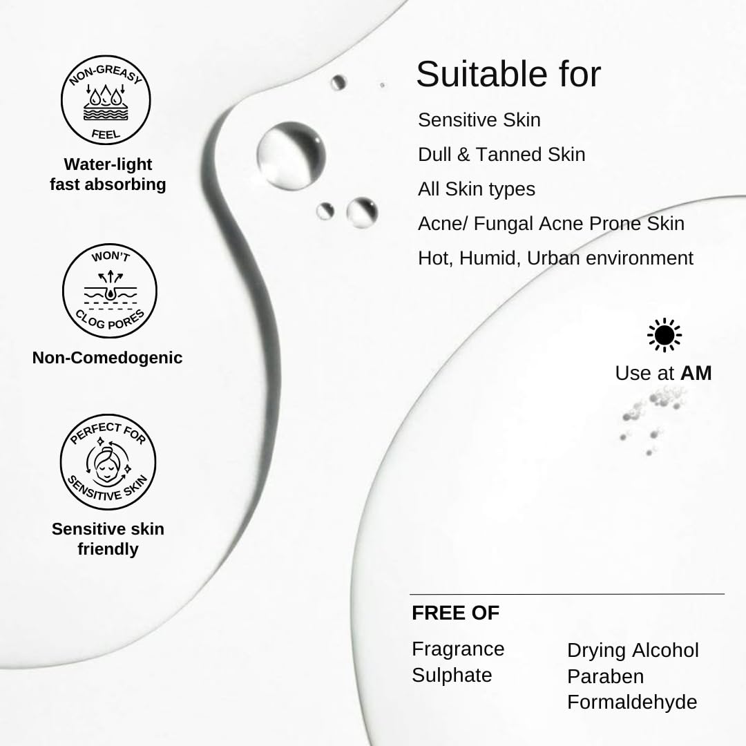 The Formularx Hydrashield Sunscreen SPF 50 PA++++ with Vitamin C & Peptide | For Oily, Acne, & Fungal Acne Prone Skin | Broad Spectrum UV & Blue Light Protection | Lightweight, No White Cast, Water & Sweat Resistant | 50g