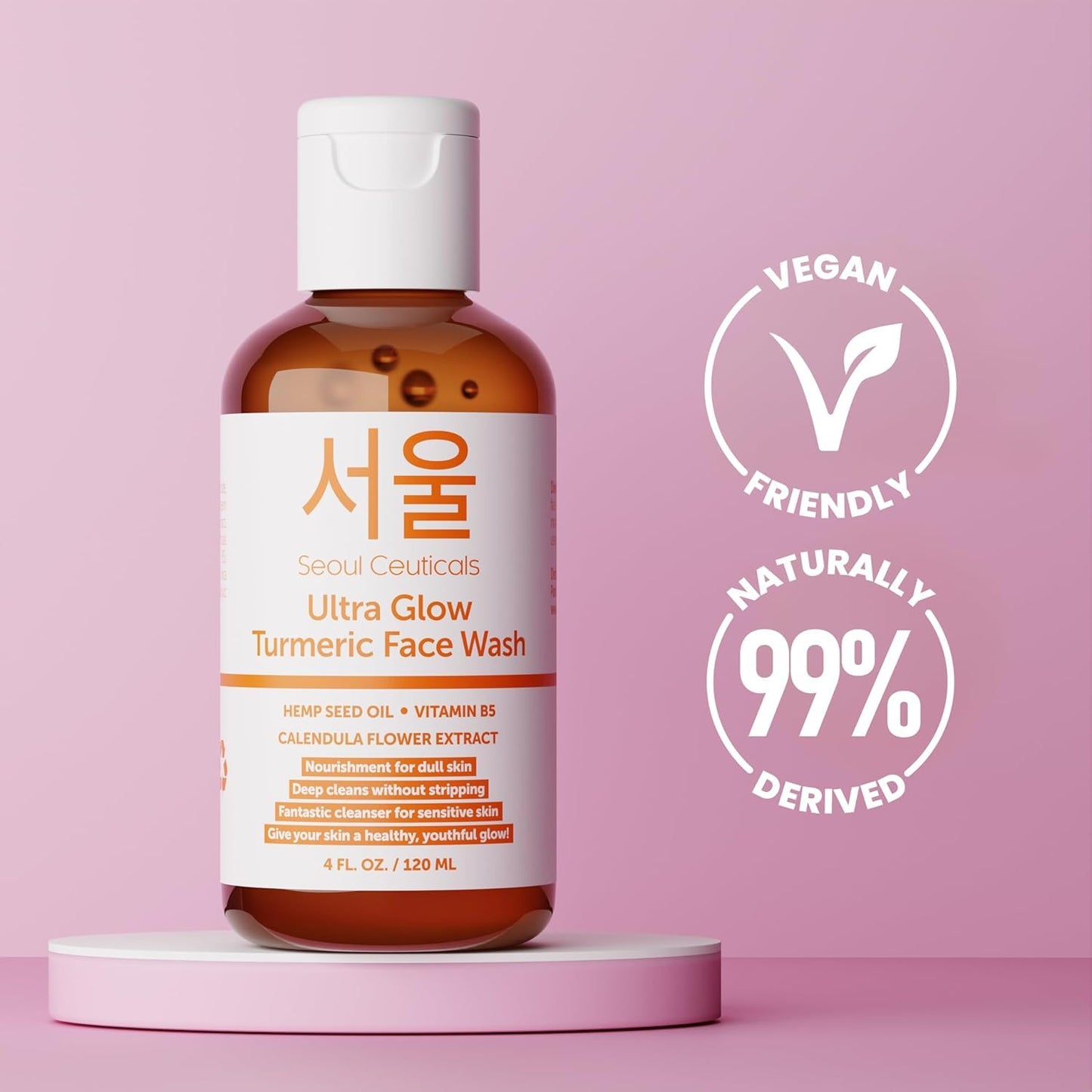 SeoulCeuticals Korean Face Wash Cleanser – 120ml Turmeric Face Wash with Hemp Seed Oil & Calendula – Hydrating Vegan Face Cleanser for Soft, Balanced Skin – K Beauty Skin Care for Dry & Sensitive Skin