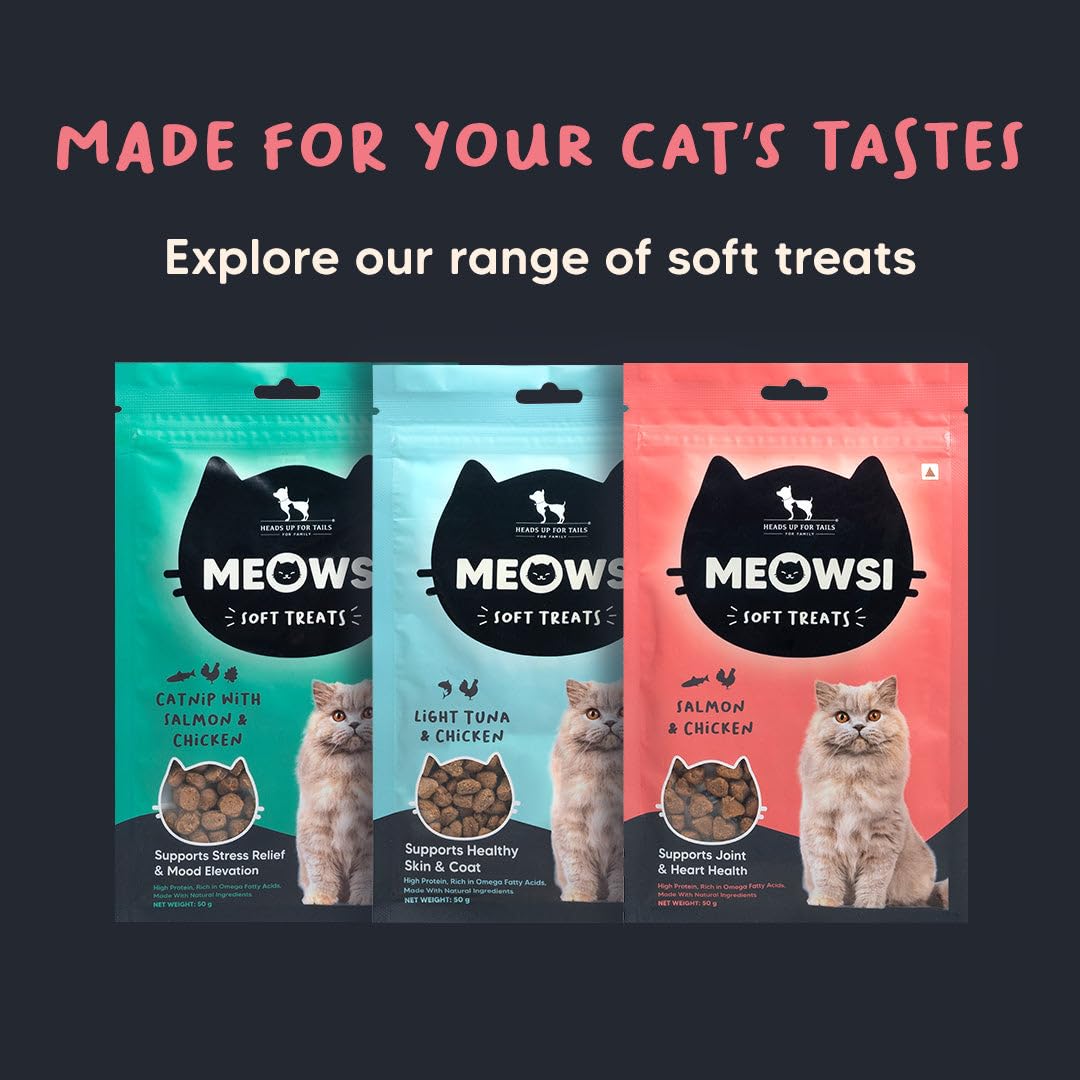 Meowsi by HUFT Soft Cat Treats – Salmon & Chicken – 50 gm | Tasty & Juicy Treats for Kittens & Adult Cats | Rich in Protein | for Persian Cats & All Breeds | Grain-Free Bites