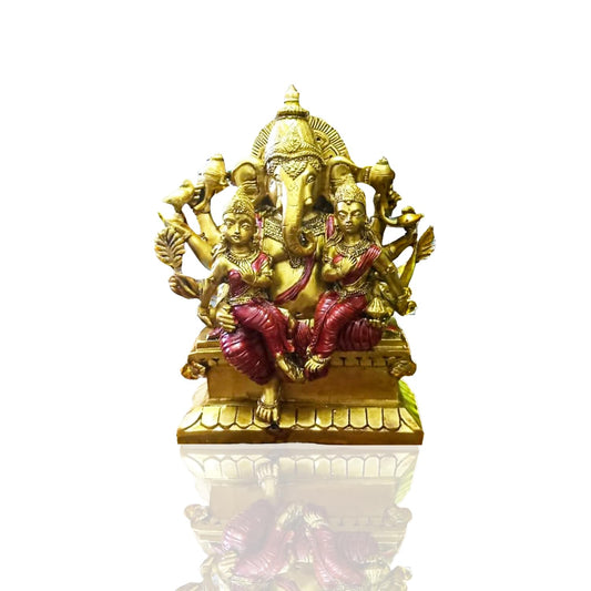 Detailed 15 Centimetre Ganesha with Riddhi Siddhi Resin Statue Showpiece Idol| Home Decor Items for Mandir, Living Room, CarDashboard| Perfect for Gifting (1 pc - Red & Golden)