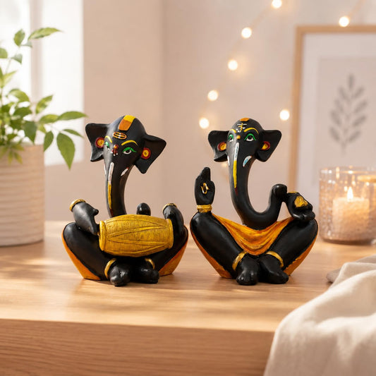 Beautiful Resin hawa Ganesha Statues for Home Decor (Pack of 2, Black & Yellow Colour)