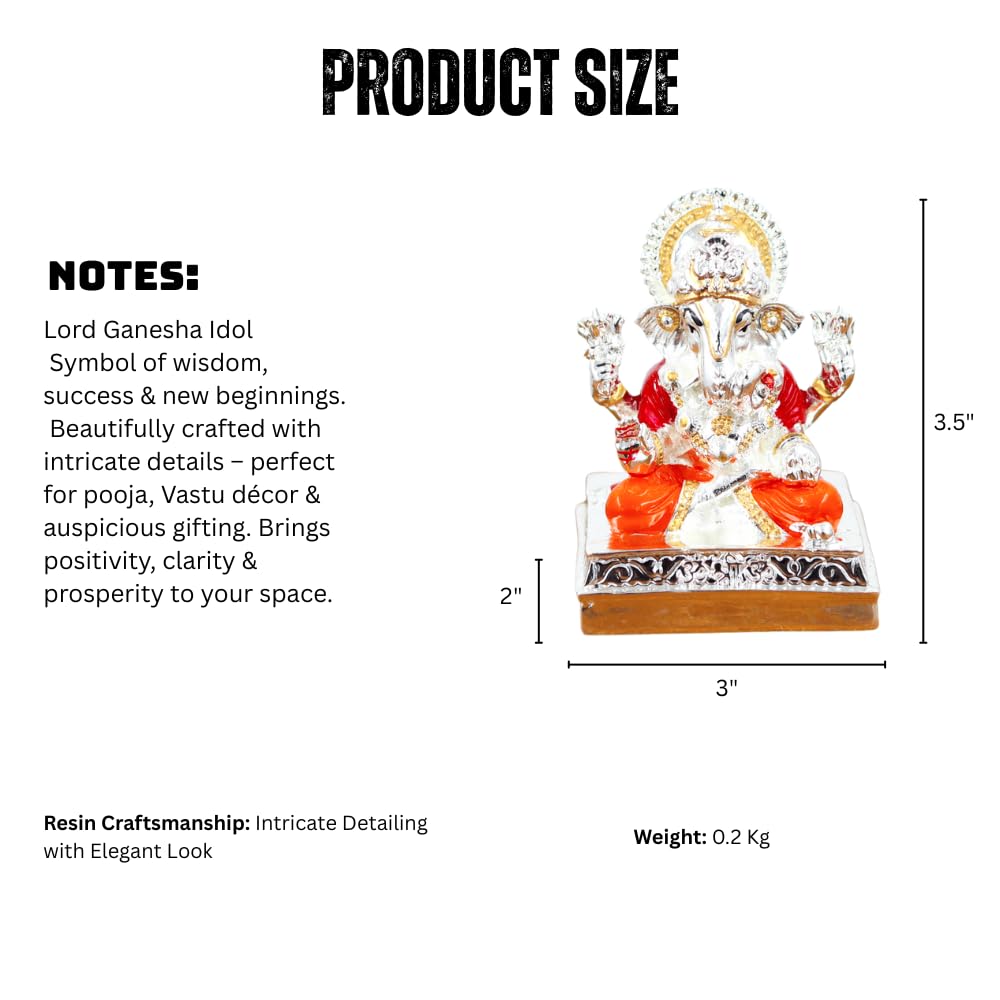 Resin Lord Ganesha Idol – Decorative Murti for Pooja Room, Car Dashboard, Home Decor & Spiritual Gifting