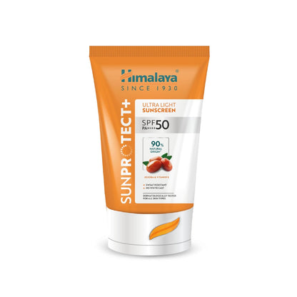 Himalaya Sun Protect+ sunscreen tube on a white background