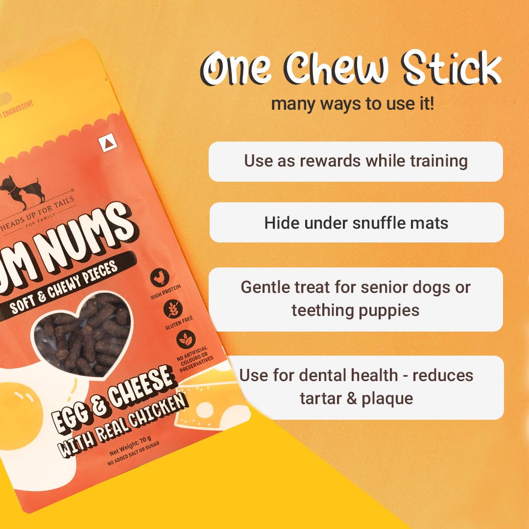 Yum Nums by HUFT Soft & Chewy Sticks - 200 gm | Egg & Cheese with Chicken | Healthy Dog Treats | High-Protein, Gluten & Grain-Free | No Artificial Colors, Salt & Sugar-Free