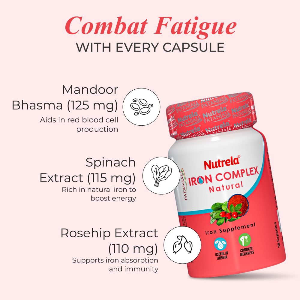 NUTRELA Iron Complex- Vegetarian Natural Capsules, 30 Count