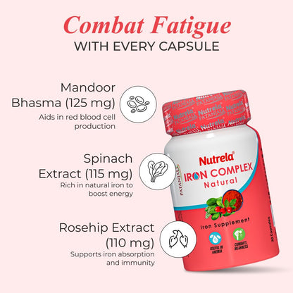 NUTRELA Iron Complex- Vegetarian Natural Capsules, 30 Count