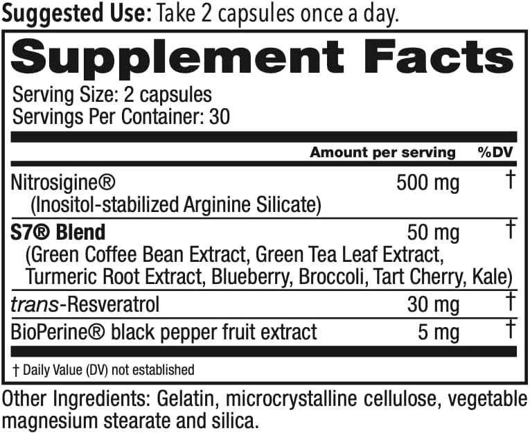 Supplement label with ingredient list and serving size information