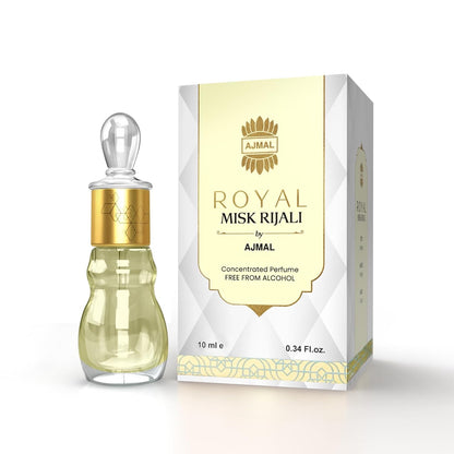 Ajmal Royal Misk Rijali Attar for Men & Women | 10ml Alcohol-Free Concentrated Perfume Oil | Attar Perfume for Men & Women | Woody Musky Oriental Notes | Versatile Office/Work Unisex Cologne