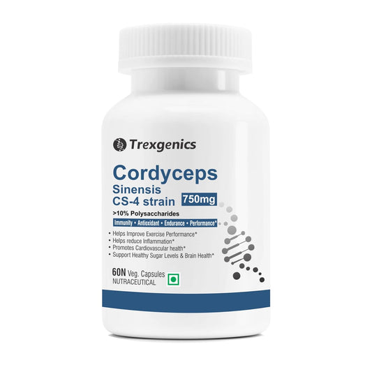 Trexgenics Cordyceps Sinensis CS-4 strain supplement bottle on a white background